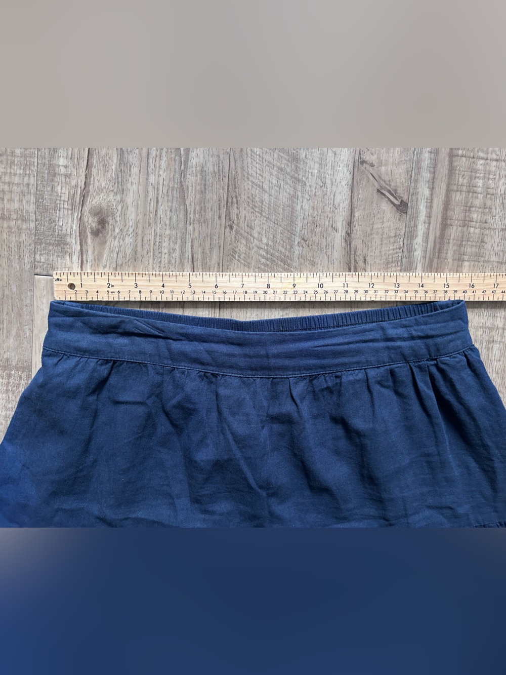 Linen blend Tiered Midi pull on Skirt Navy Blue with pockets fall neutral basic - Picture 8 of 8
